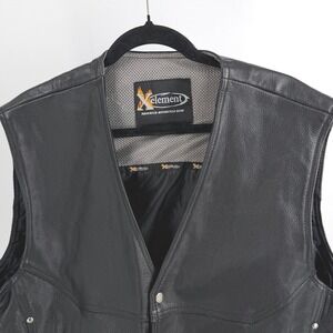 Xelement Leather Motorcycle Vest Mens XXL Black Snap Front Conceal Carry READ